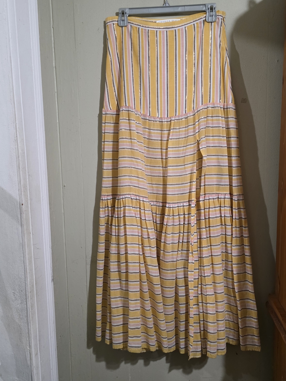 Veronica Beard Yellow Pink Striped Tiered Maxi Skirt Label Tag Is Missing